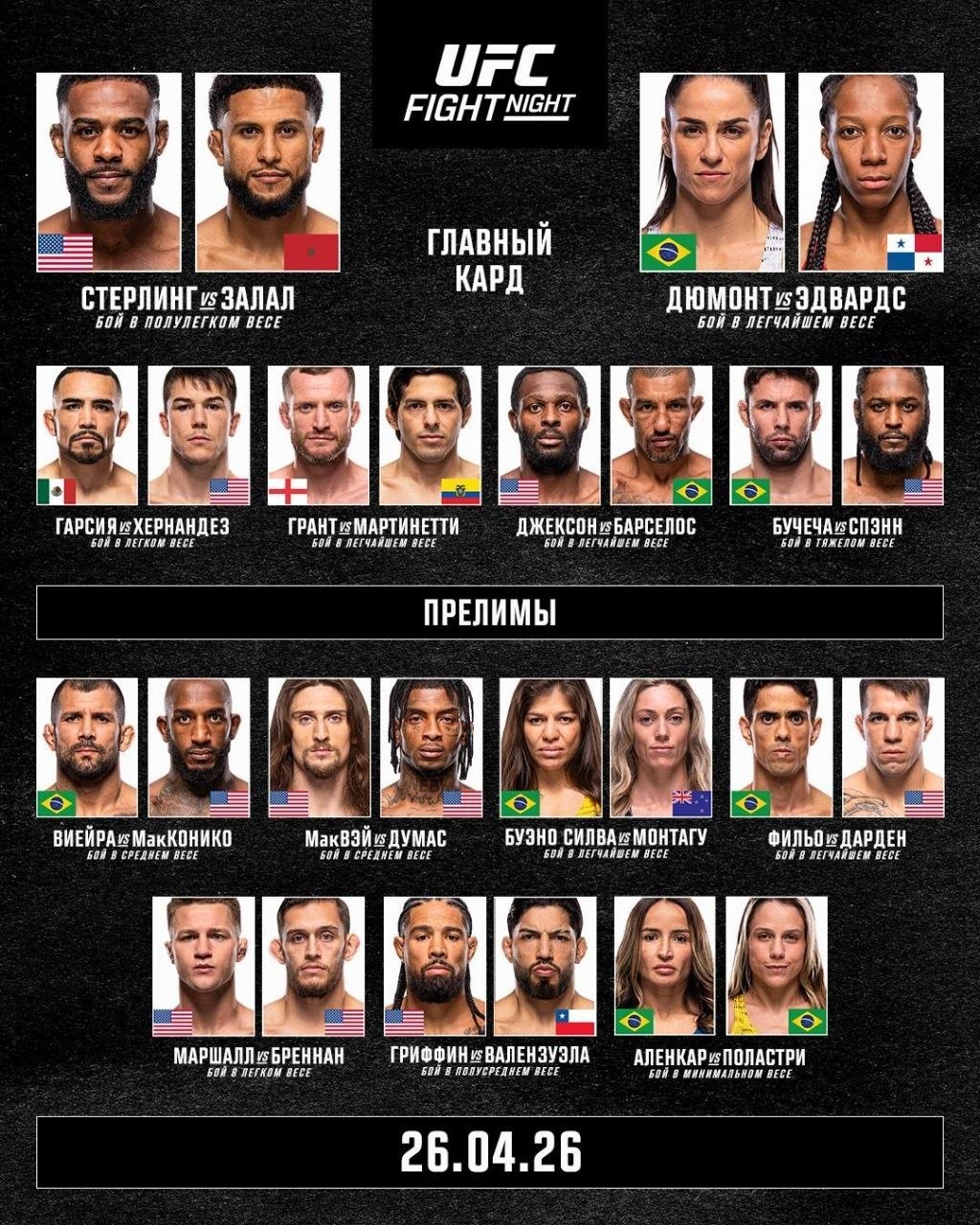 кард UFC Vegas 116 прямая трансляция