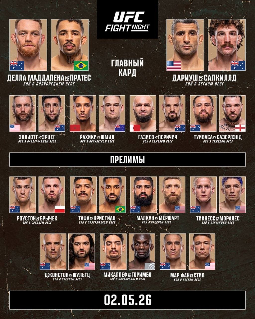 кард UFC Fight Night 275 смотреть онлайн прямой эфир 2 мая