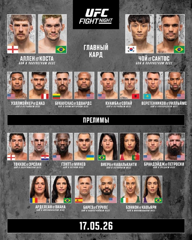 кард UFC Fight Night 276: Аллен – Коста прямая трансляция<br>