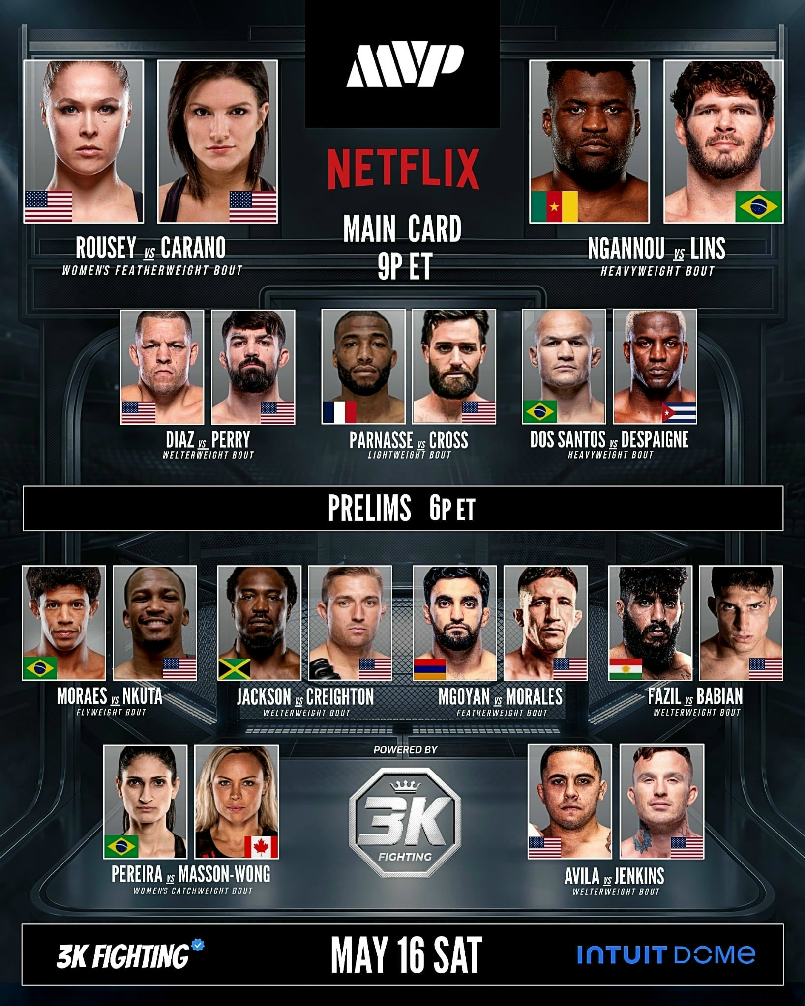 кард MVP MMA 1: Роузи – Карано прямая трансляция