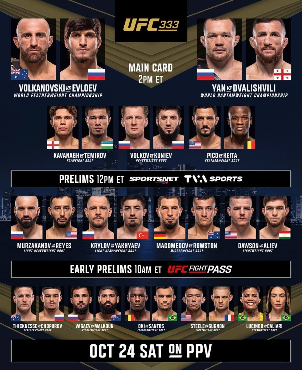 Смотреть UFC 333 онлайн: Прямой эфир 24.10.2026